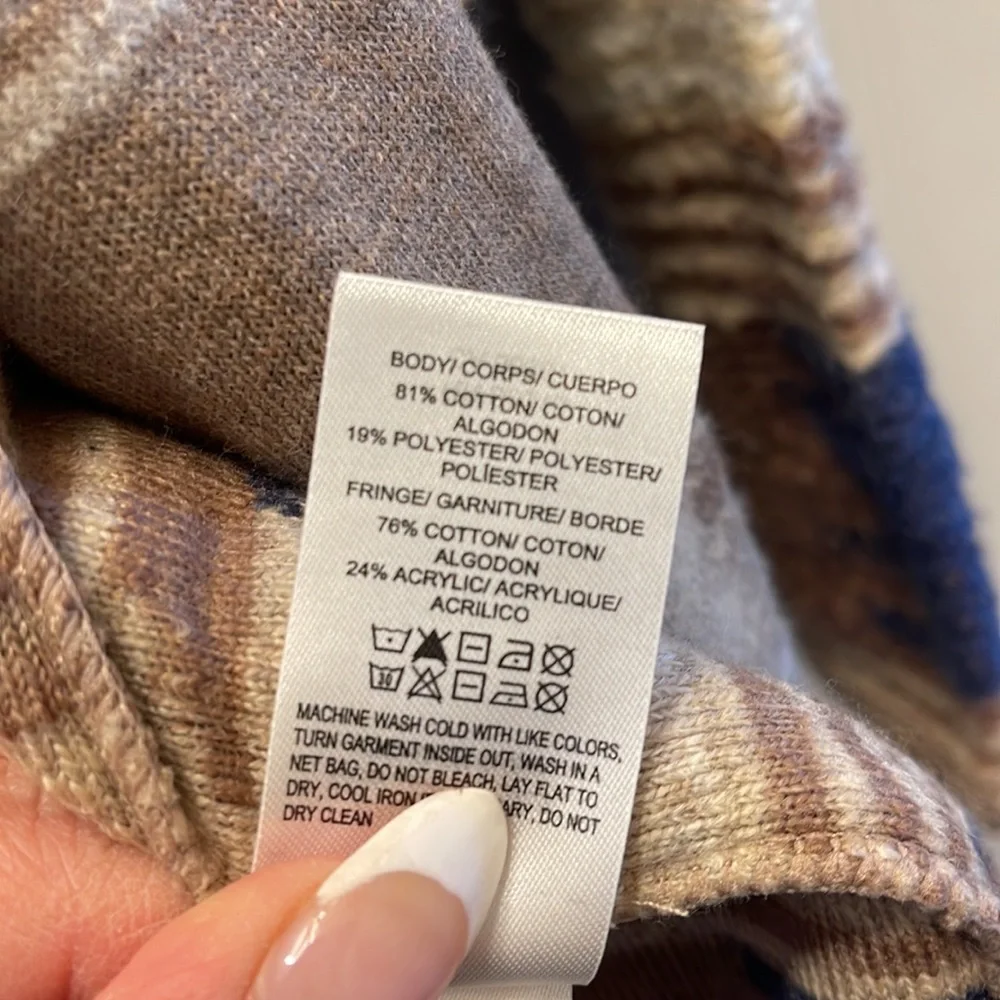 Lucky Brand Western Poncho/Cardigan Tan/Blue Medium - Picture 3 of 4